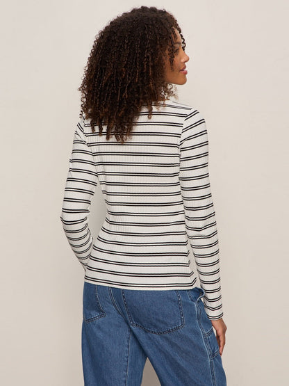 Button Front Ribbed Top Chalk / Black Stripe - Sanctuary Clothing