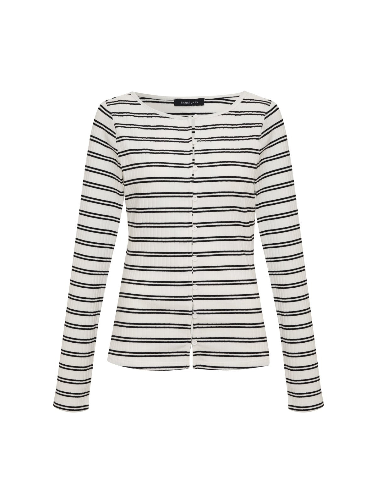 Button Front Ribbed Top Chalk / Black Stripe - Sanctuary Clothing