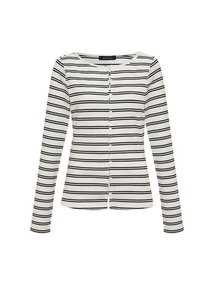 Button Front Ribbed Top Chalk / Black Stripe - Sanctuary Clothing