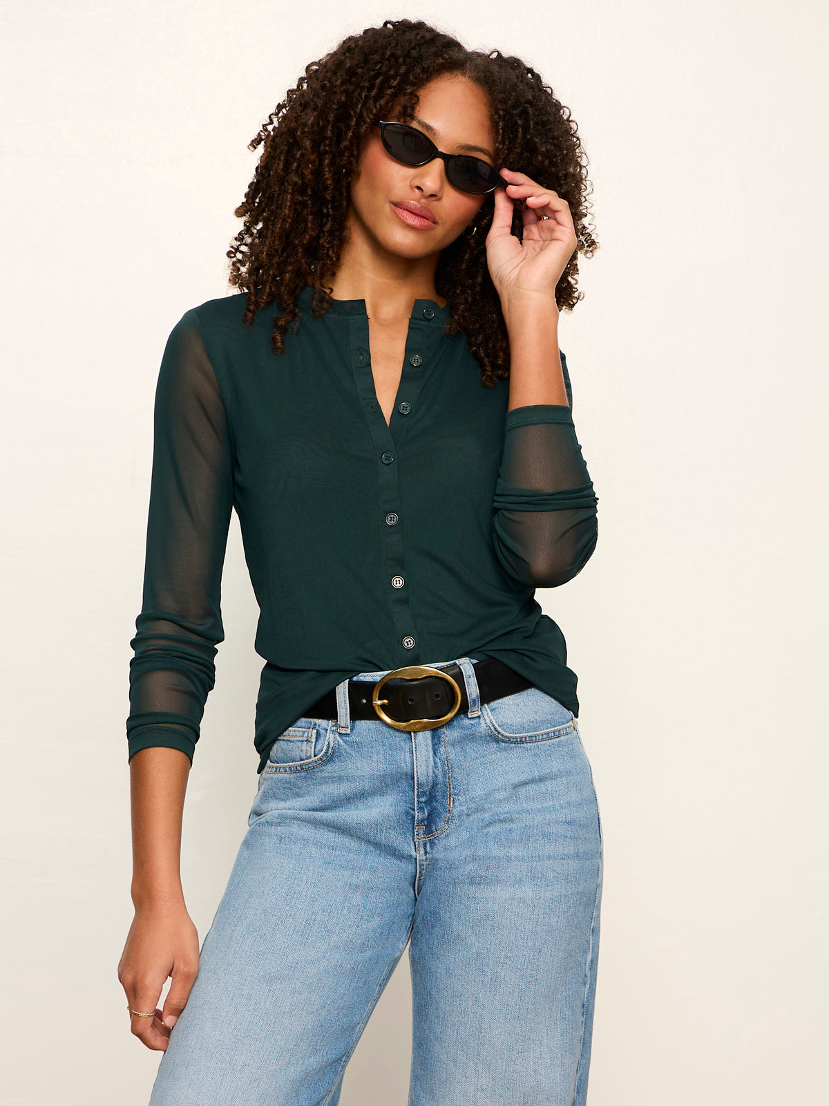 Mesh Long Sleeve Cardigan Forest - Sanctuary Clothing