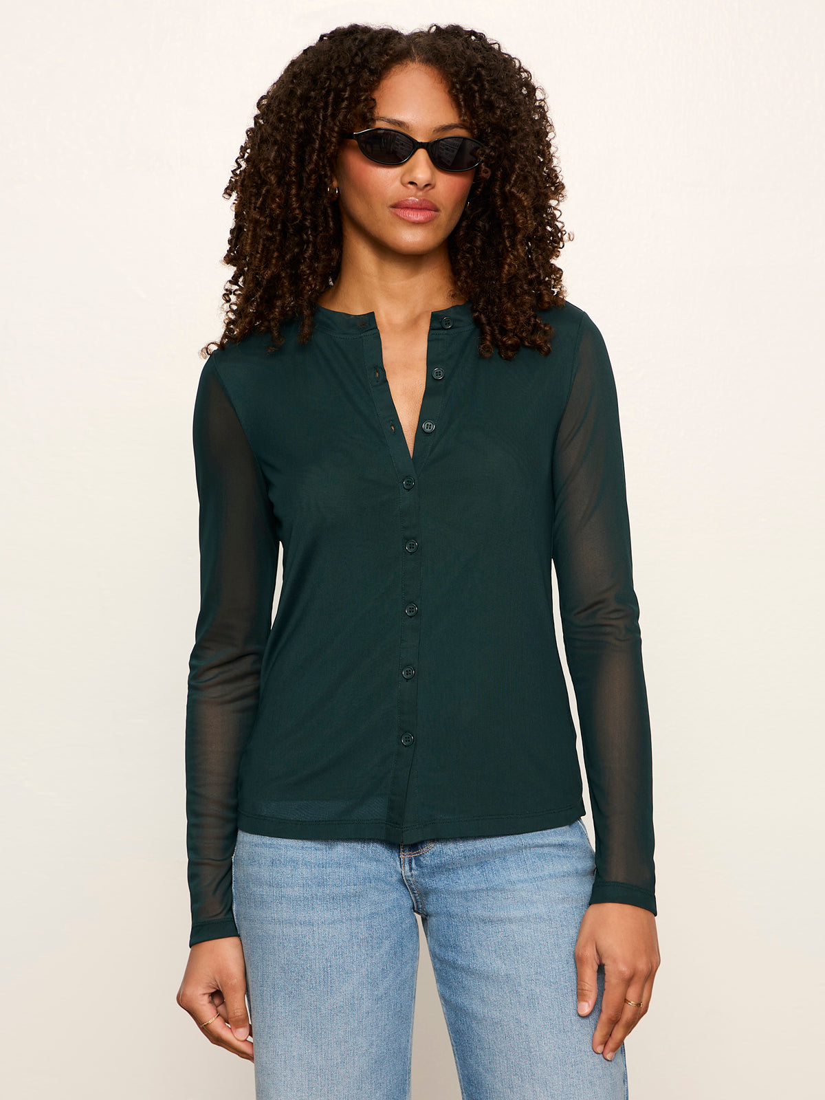 Mesh Long Sleeve Cardigan Forest - Sanctuary Clothing