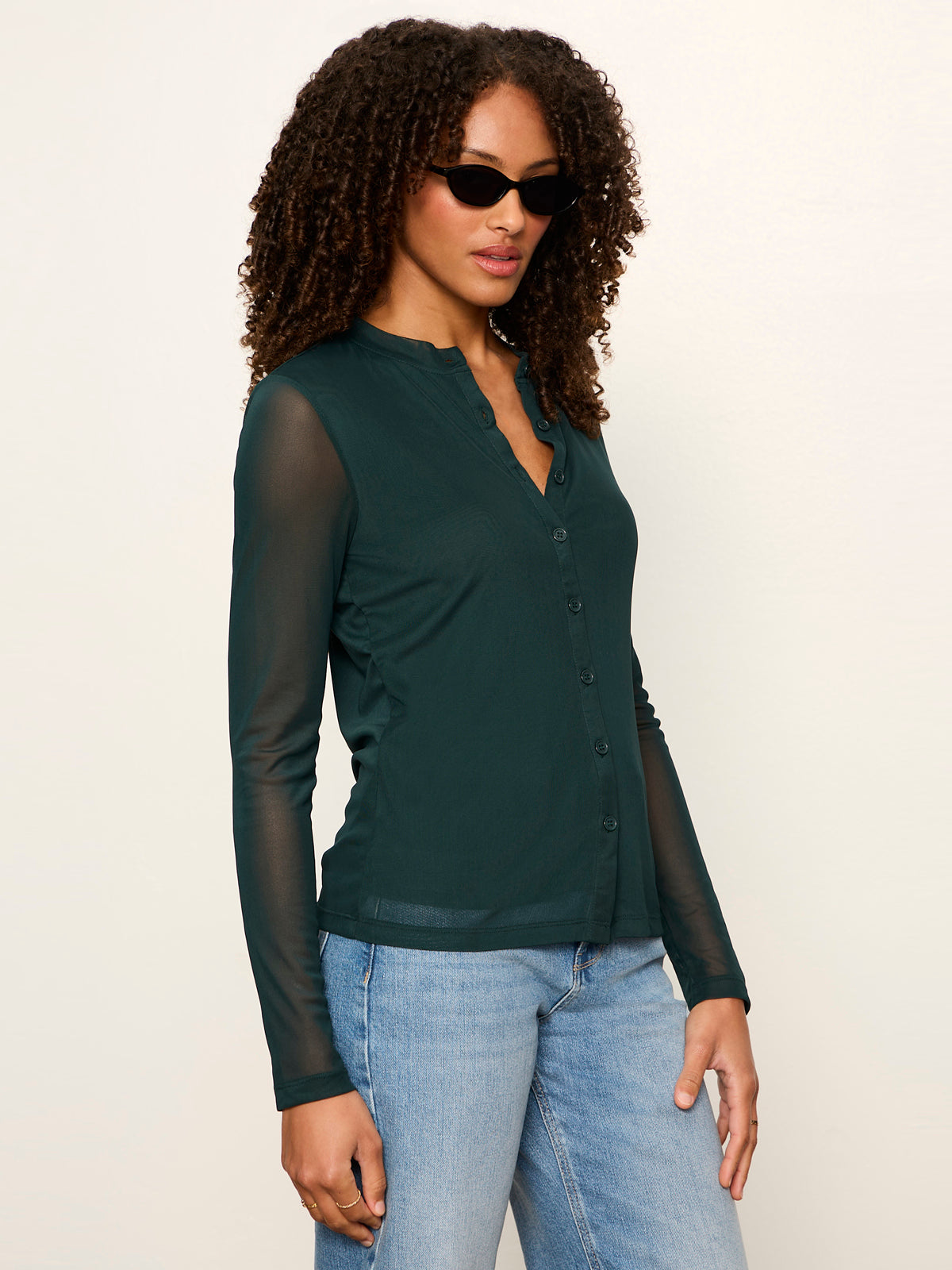 Mesh Long Sleeve Cardigan Forest - Sanctuary Clothing