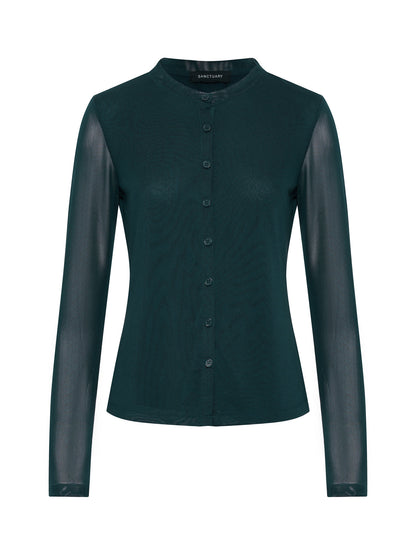 Mesh Long Sleeve Cardigan Forest - Sanctuary Clothing
