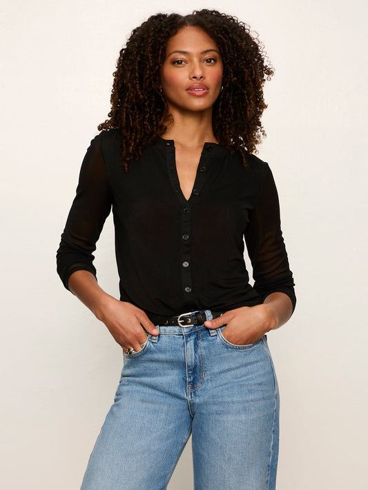 Mesh Long Sleeve Cardigan Black - Sanctuary Clothing