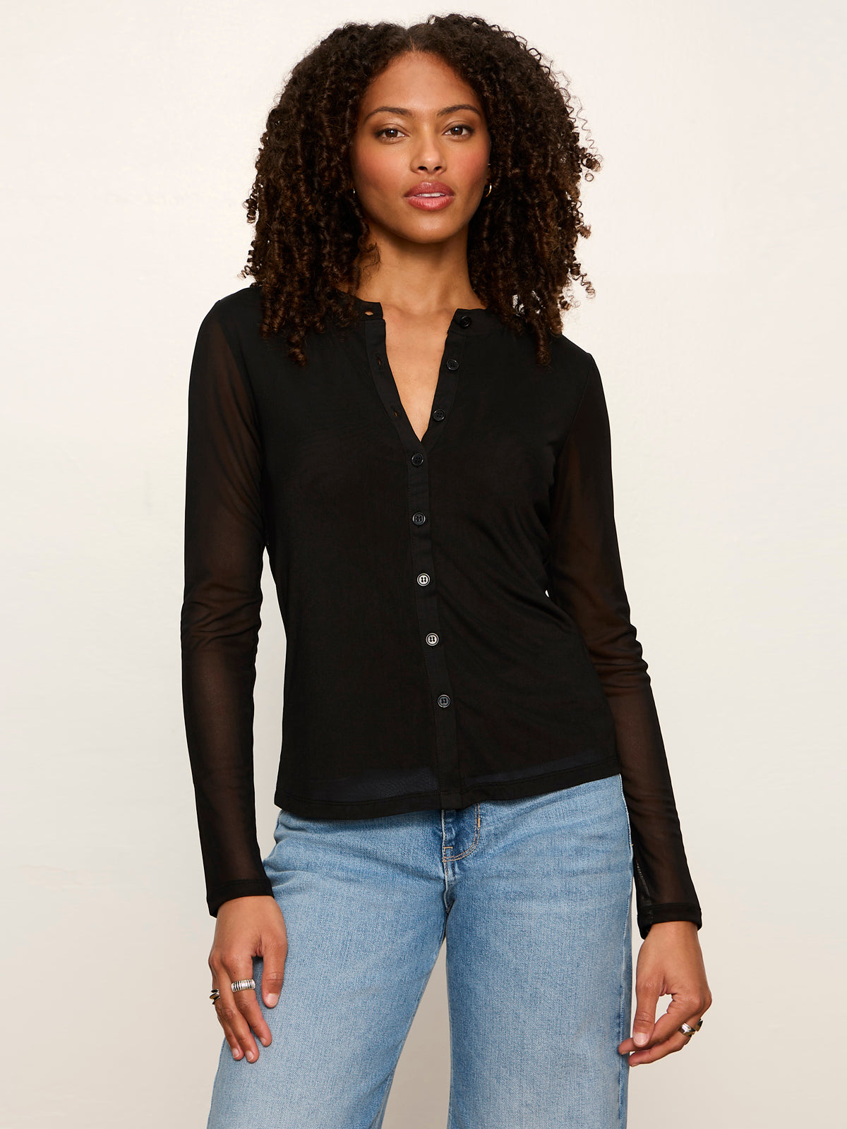 Mesh Long Sleeve Cardigan Black - Sanctuary Clothing