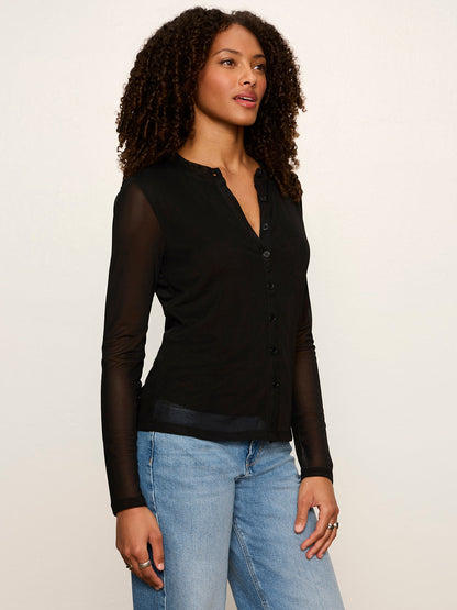 Mesh Long Sleeve Cardigan Black - Sanctuary Clothing