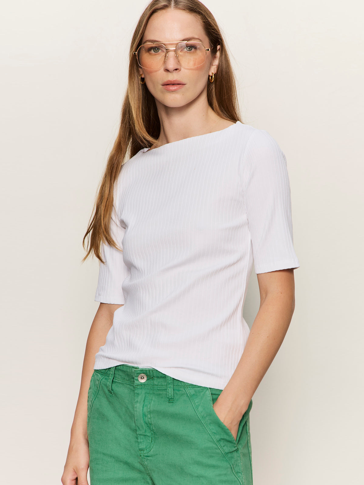 BOATNECK RIBBED TOP WHITE - Sanctuary Clothing