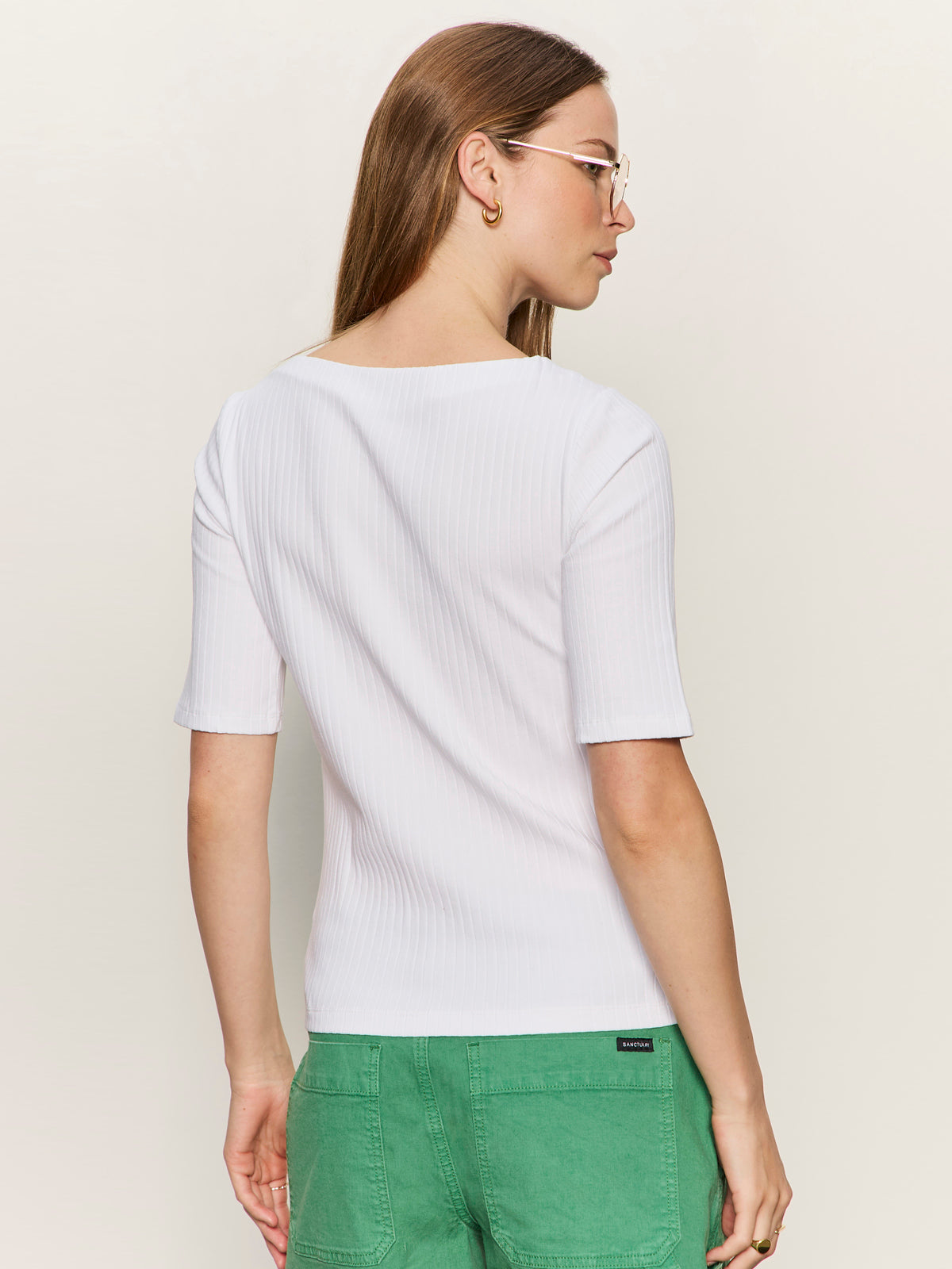BOATNECK RIBBED TOP WHITE - Sanctuary Clothing