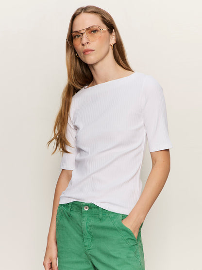 BOATNECK RIBBED TOP WHITE - Sanctuary Clothing