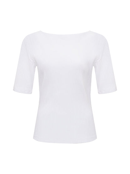 BOATNECK RIBBED TOP WHITE - Sanctuary Clothing