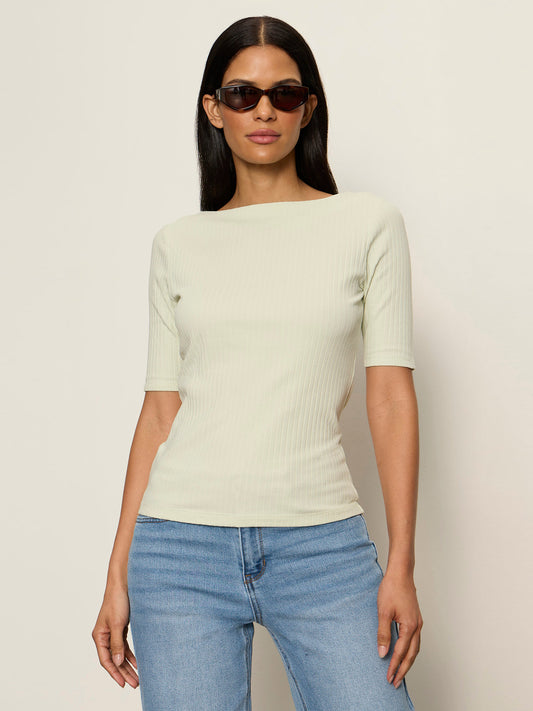 BOATNECK RIBBED TOP GREEN MIST - Sanctuary Clothing