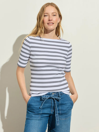 BOATNECK RIBBED TOP CHALK/BLACK STRIPE - Sanctuary Clothing