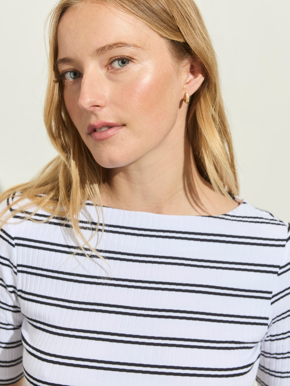 BOATNECK RIBBED TOP CHALK/BLACK STRIPE - Sanctuary Clothing