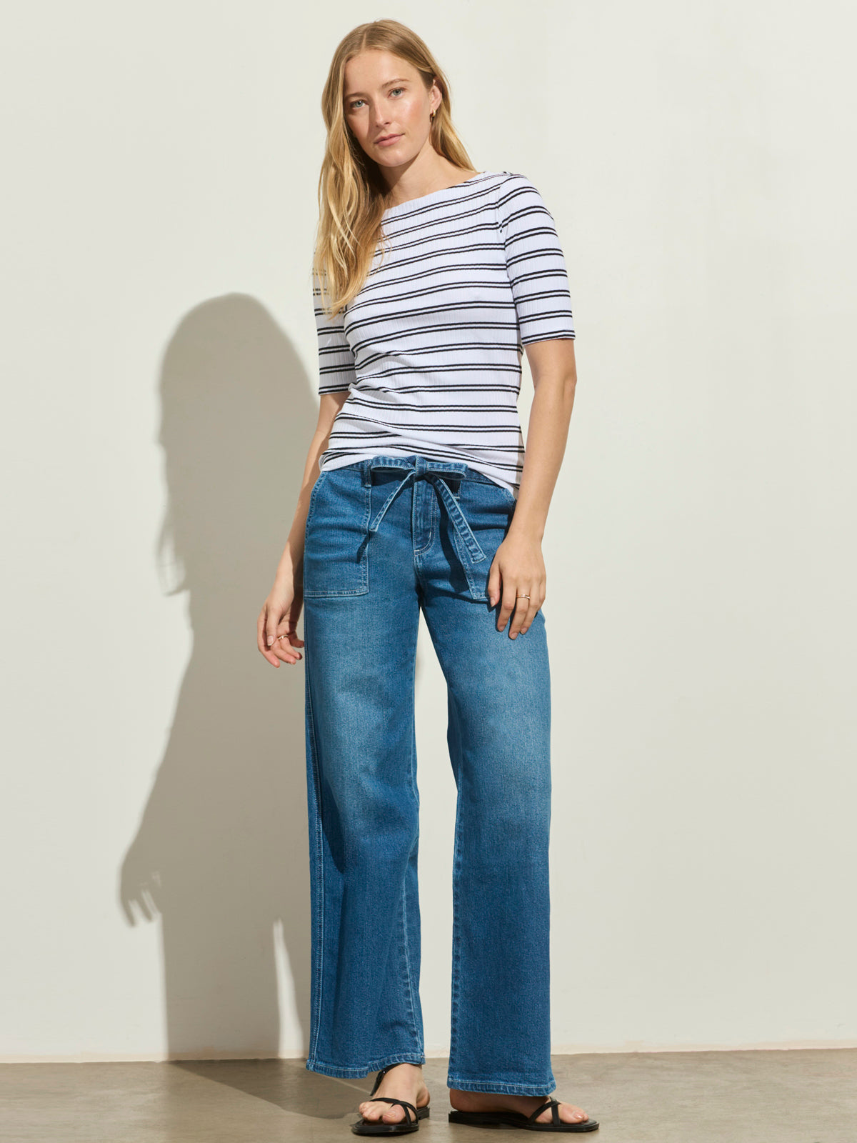 BOATNECK RIBBED TOP CHALK/BLACK STRIPE - Sanctuary Clothing