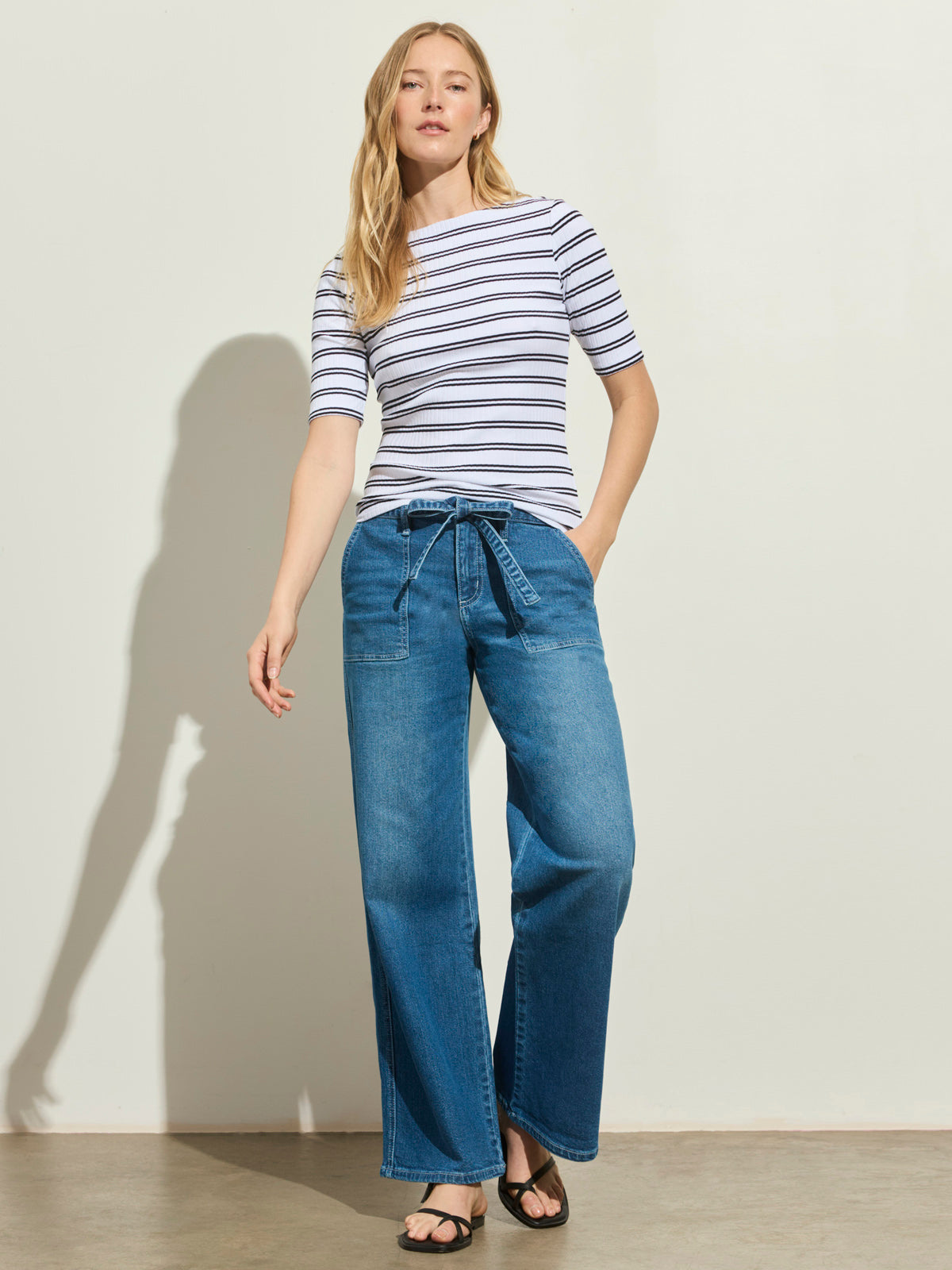 BOATNECK RIBBED TOP CHALK/BLACK STRIPE - Sanctuary Clothing