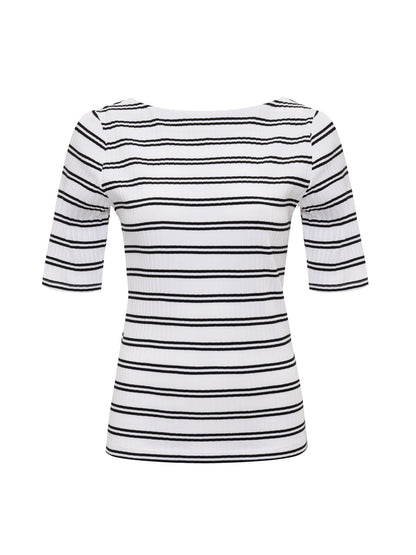 BOATNECK RIBBED TOP CHALK/BLACK STRIPE - Sanctuary Clothing