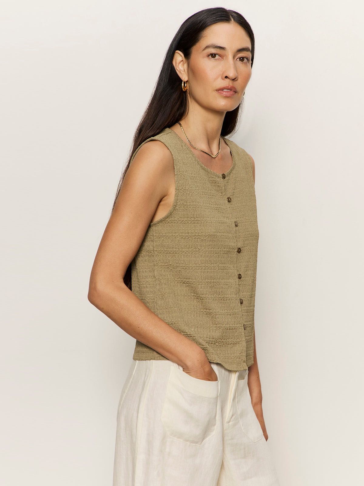 TEXTURED VACATION SHELL COVERT GREEN - Sanctuary Clothing