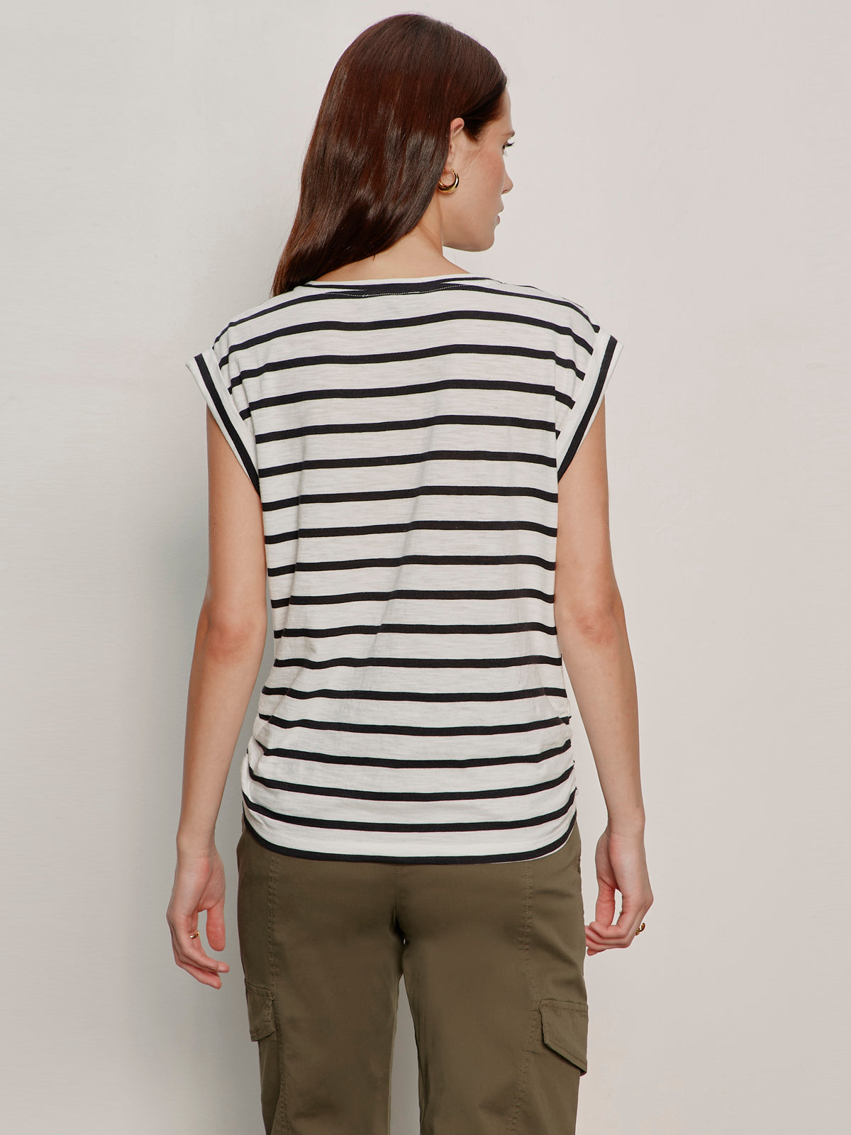KNOTTED MUSCLE TEE CHALK/BLACK STRIPE - Sanctuary Clothing