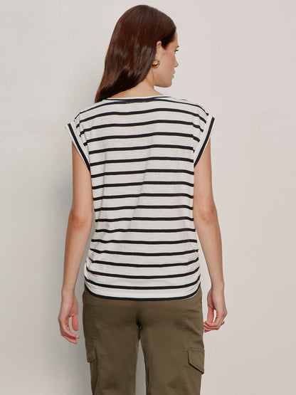 KNOTTED MUSCLE TEE CHALK/BLACK STRIPE - Sanctuary Clothing