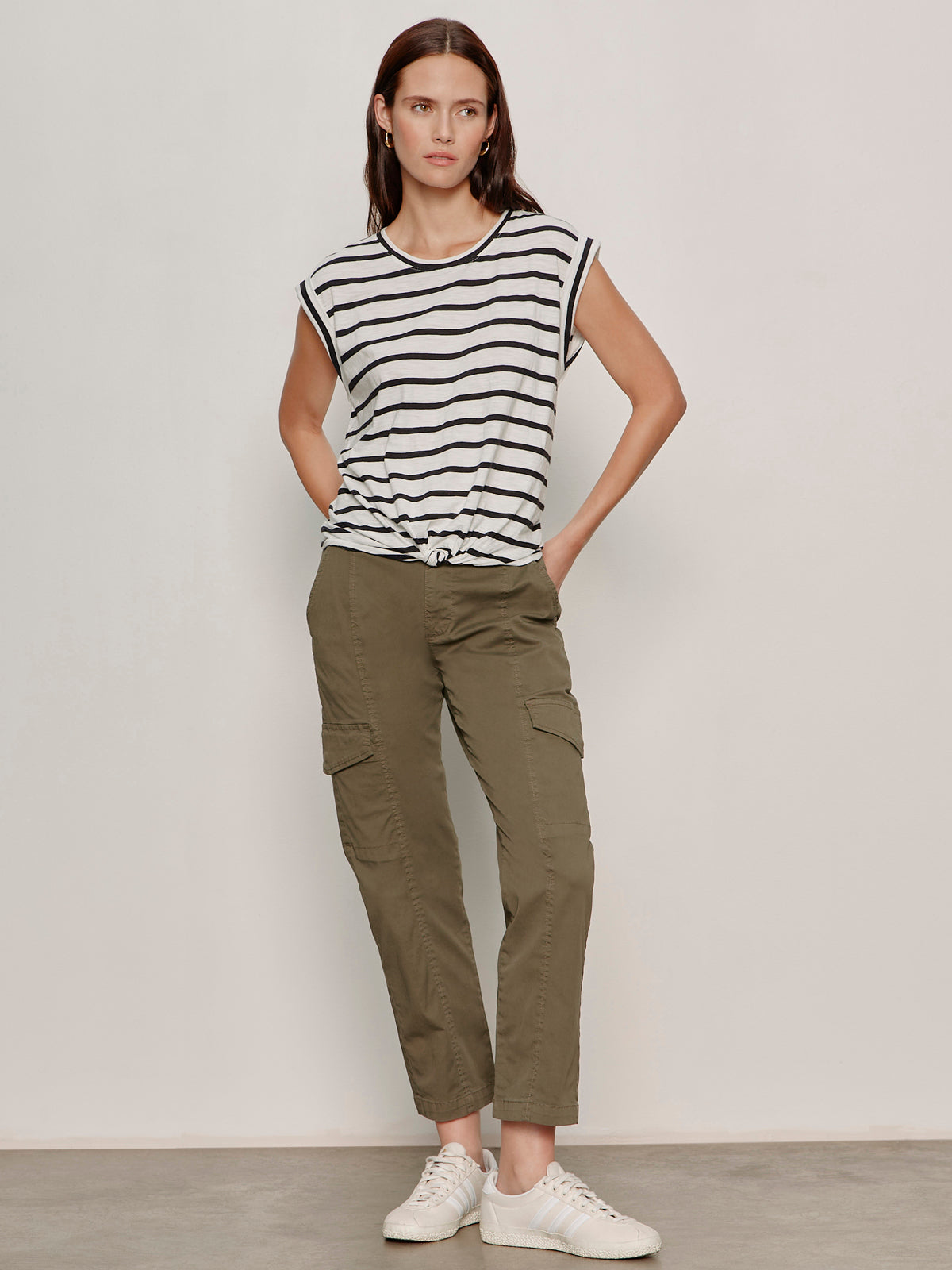 KNOTTED MUSCLE TEE CHALK/BLACK STRIPE - Sanctuary Clothing