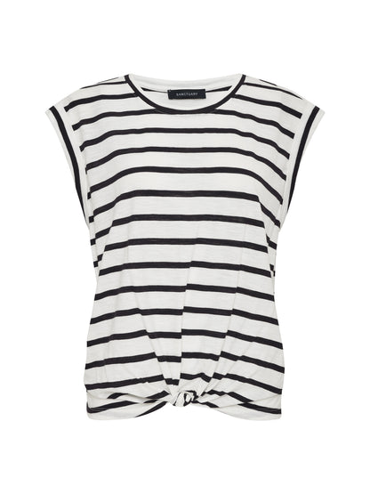 KNOTTED MUSCLE TEE CHALK/BLACK STRIPE - Sanctuary Clothing