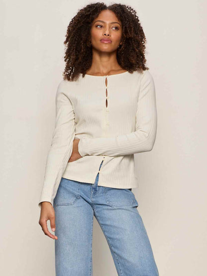 BUTTON FRONT RIBBED TOP COLLAGEN - Sanctuary Clothing