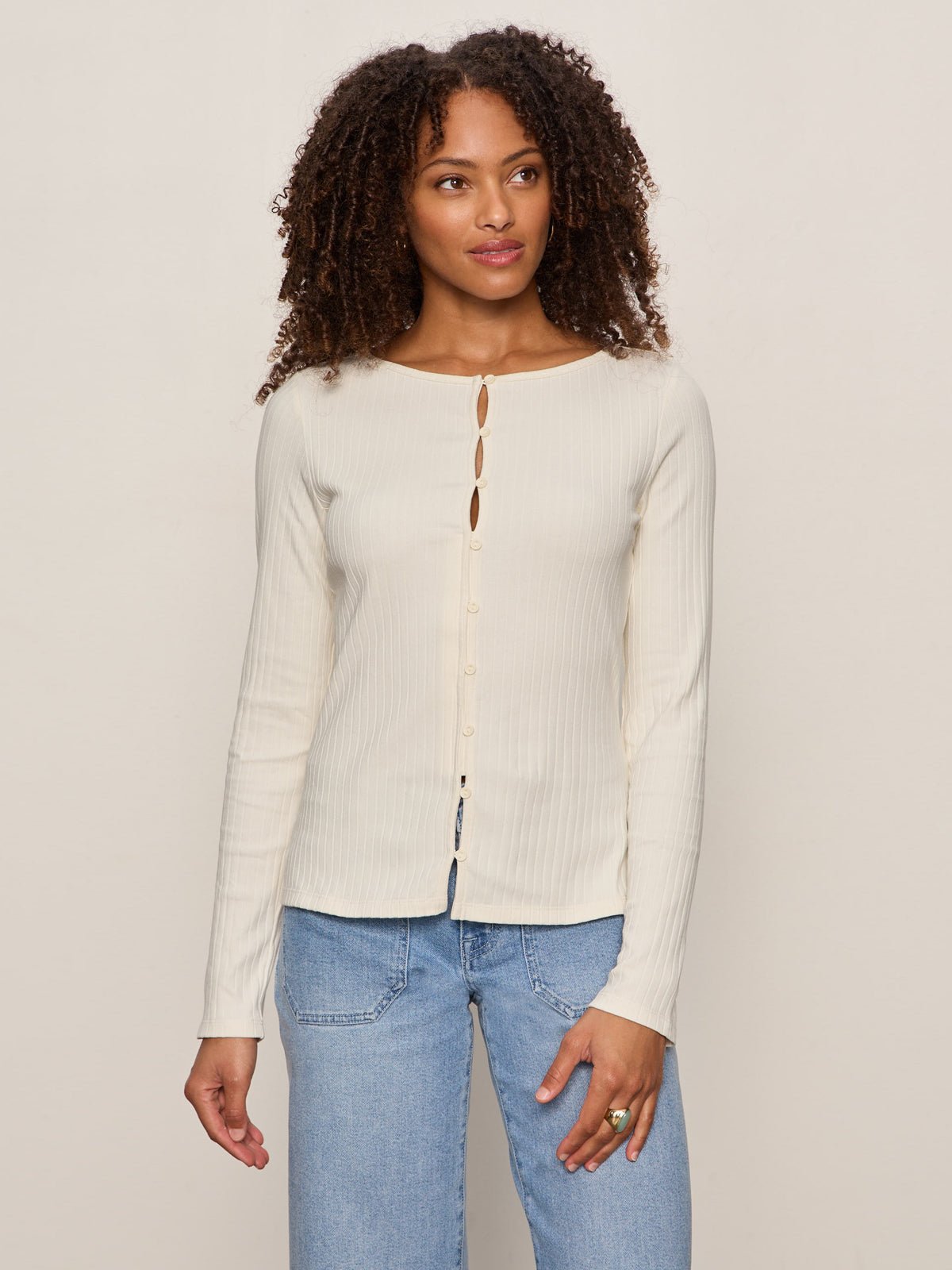 BUTTON FRONT RIBBED TOP COLLAGEN - Sanctuary Clothing