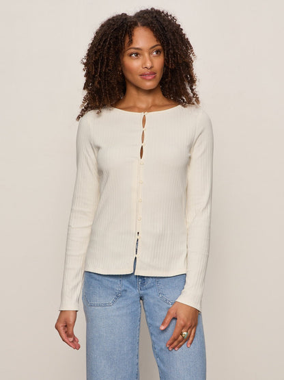 BUTTON FRONT RIBBED TOP COLLAGEN - Sanctuary Clothing