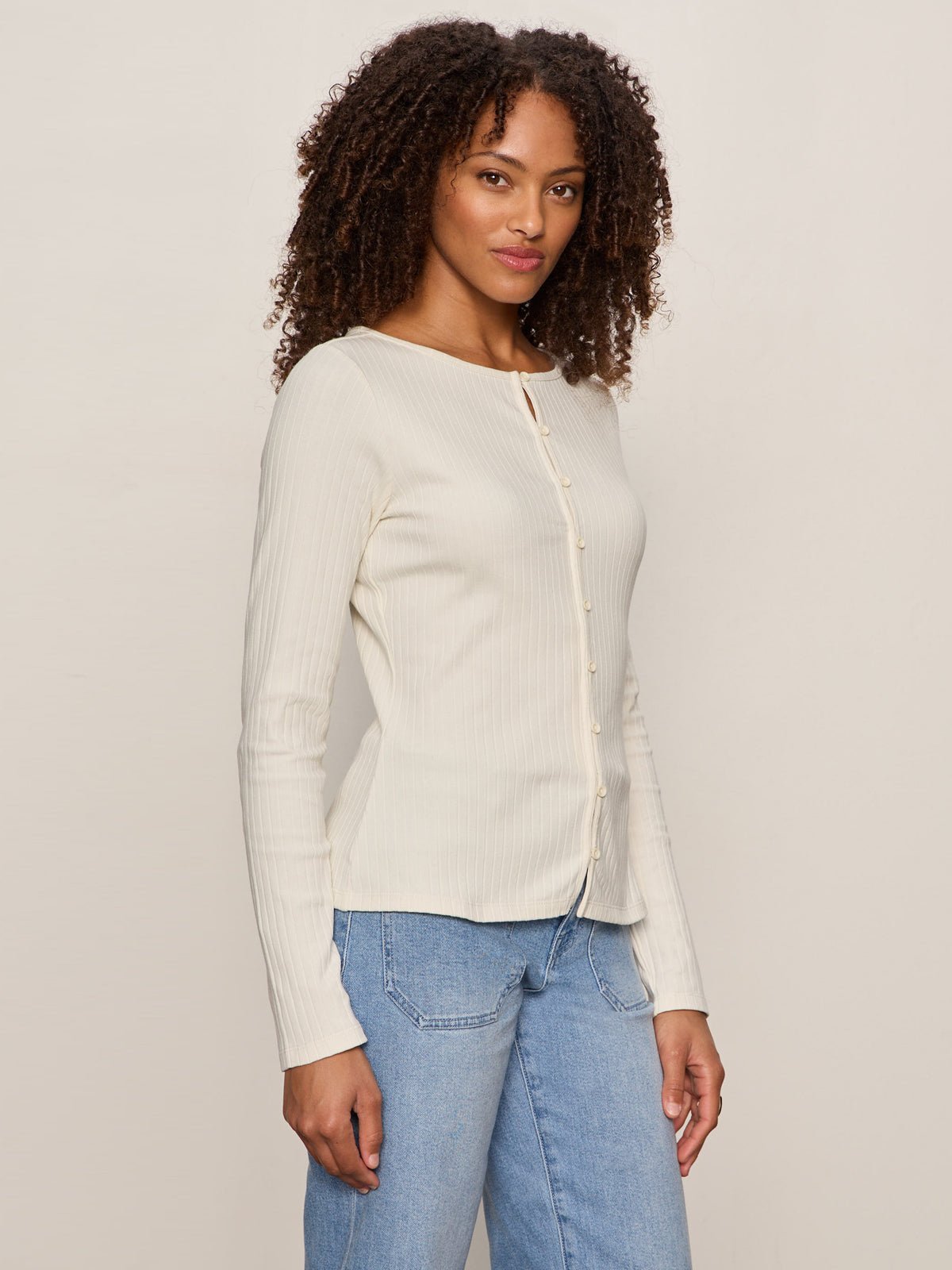 BUTTON FRONT RIBBED TOP COLLAGEN - Sanctuary Clothing