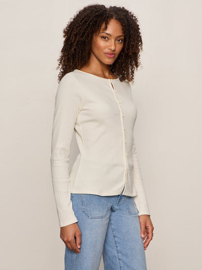 BUTTON FRONT RIBBED TOP COLLAGEN - Sanctuary Clothing