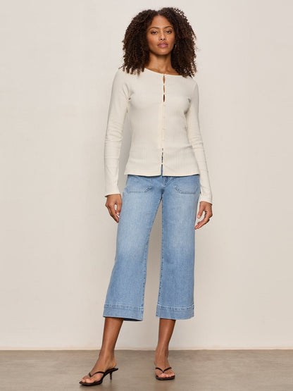 BUTTON FRONT RIBBED TOP COLLAGEN - Sanctuary Clothing
