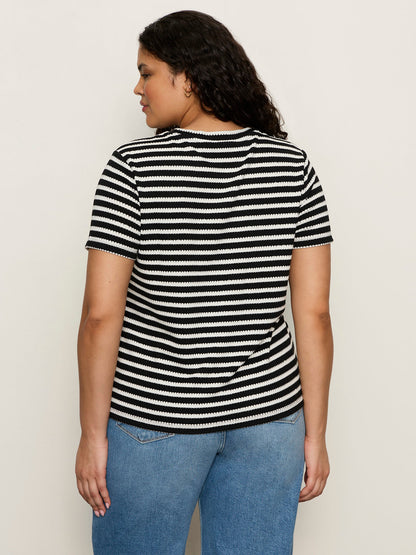 Perfect Textured Tee Black/Chalk Stripe Extended Sizing - Sanctuary Clothing