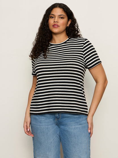 Perfect Textured Tee Black/Chalk Stripe Extended Sizing - Sanctuary Clothing