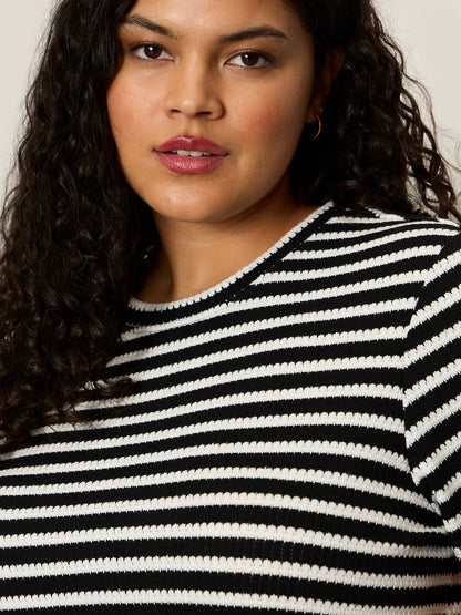 Perfect Textured Tee Black/Chalk Stripe Extended Sizing - Sanctuary Clothing