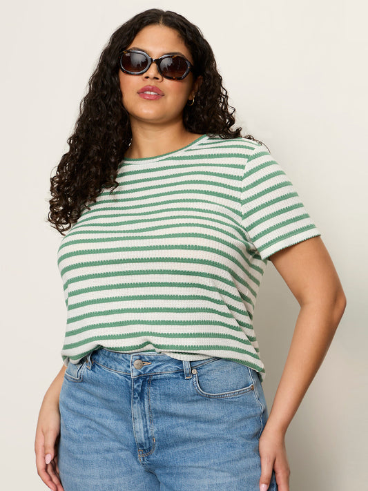 Perfect Textured Tee Chalk/Green Juice Strip Extended Sizing - Sanctuary Clothing