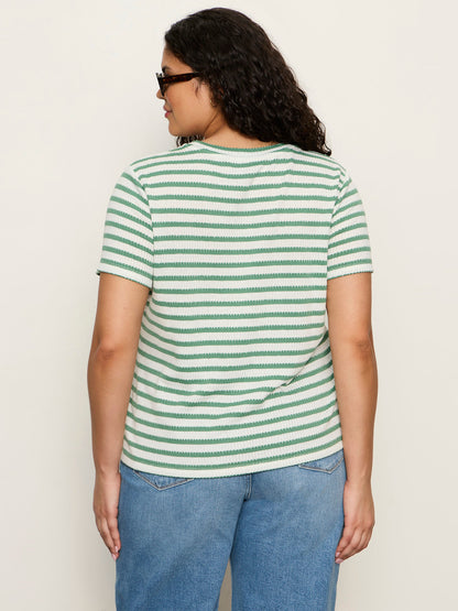 Perfect Textured Tee Chalk/Green Juice Strip Extended Sizing - Sanctuary Clothing