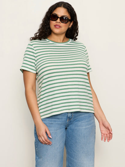 Perfect Textured Tee Chalk/Green Juice Strip Extended Sizing - Sanctuary Clothing