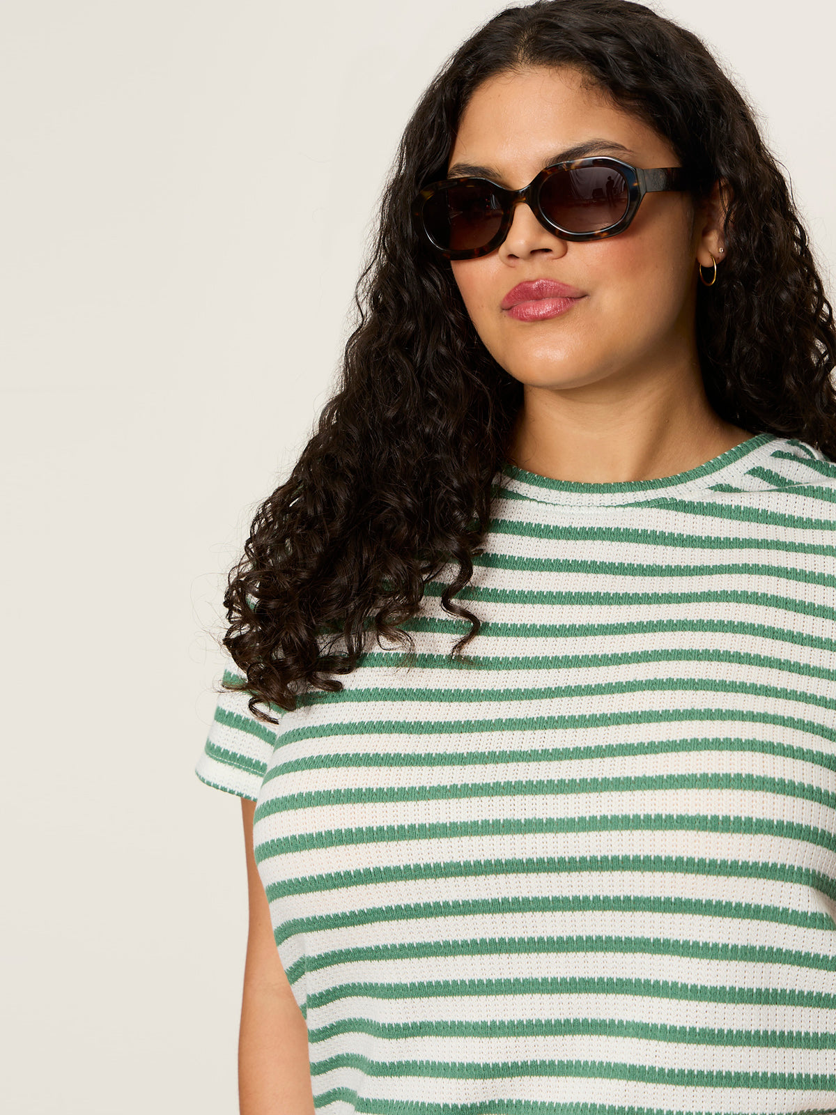 Perfect Textured Tee Chalk/Green Juice Strip Extended Sizing - Sanctuary Clothing
