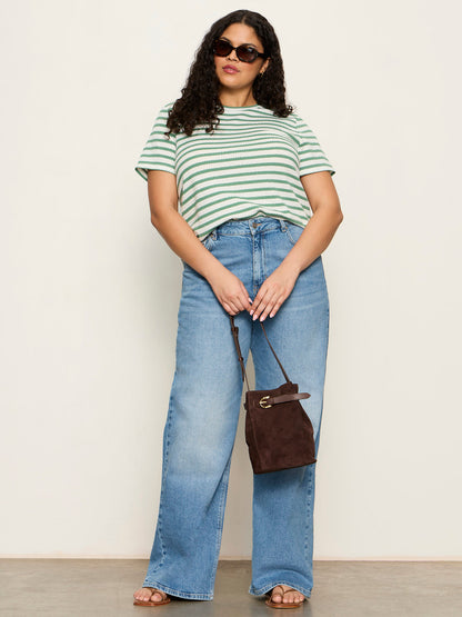 Perfect Textured Tee Chalk/Green Juice Strip Extended Sizing - Sanctuary Clothing