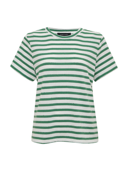 Perfect Textured Tee Chalk/Green Juice Strip Extended Sizing - Sanctuary Clothing