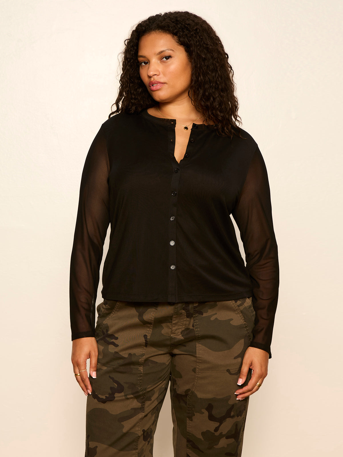 Mesh Long Sleeve Cardigan Black Extended Sizing - Sanctuary Clothing