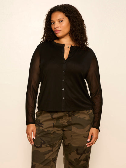 Mesh Long Sleeve Cardigan Black Extended Sizing - Sanctuary Clothing