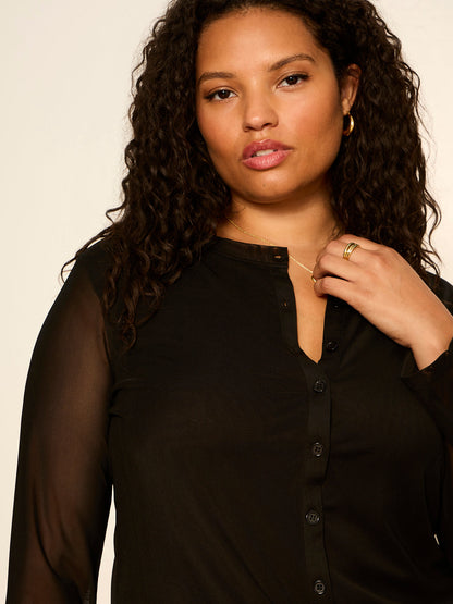 Mesh Long Sleeve Cardigan Black Extended Sizing - Sanctuary Clothing