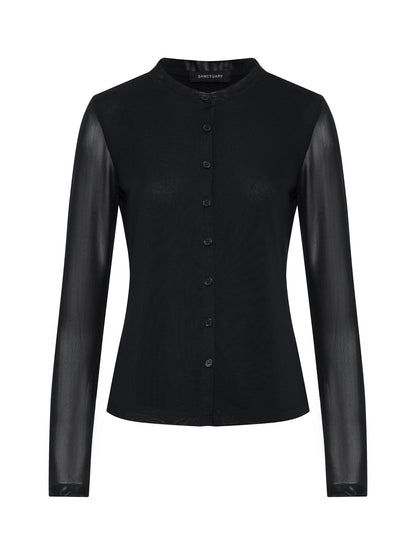 Mesh Long Sleeve Cardigan Black Extended Sizing - Sanctuary Clothing