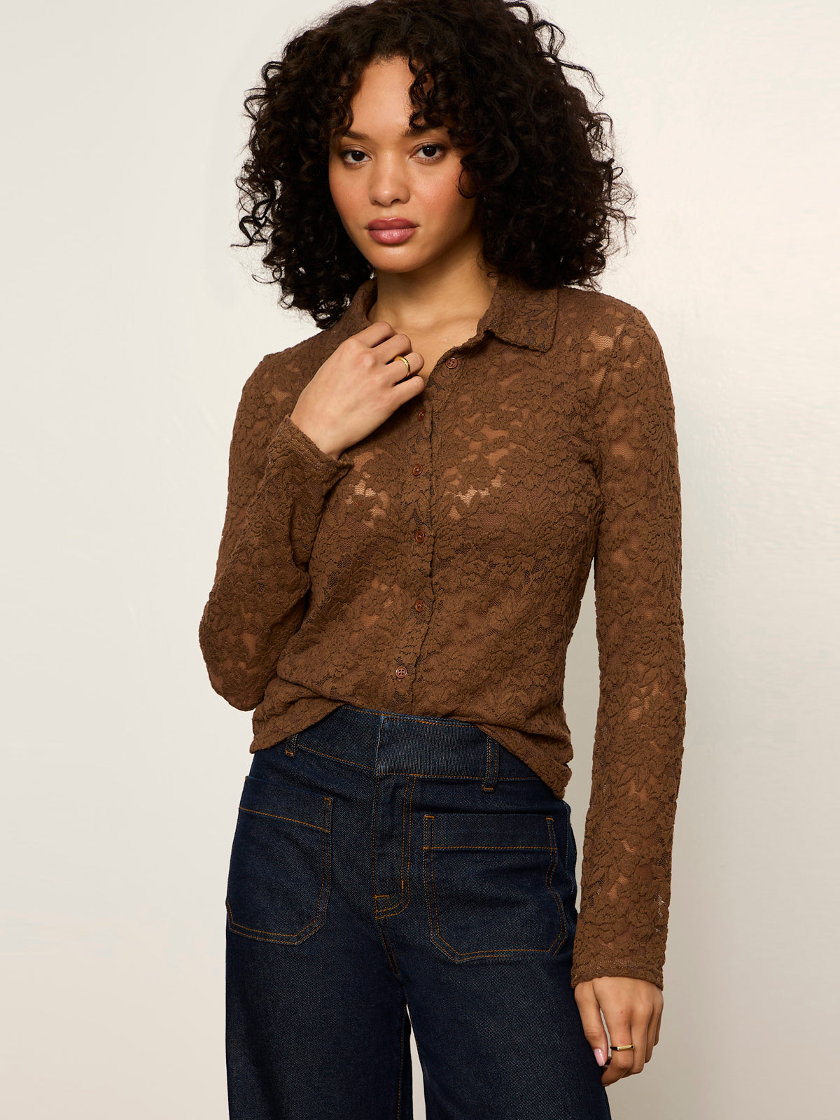 Dreamer Lace Shirt Cocoa Powder - Sanctuary Clothing