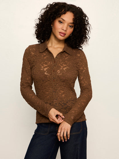 Dreamer Lace Shirt Cocoa Powder - Sanctuary Clothing