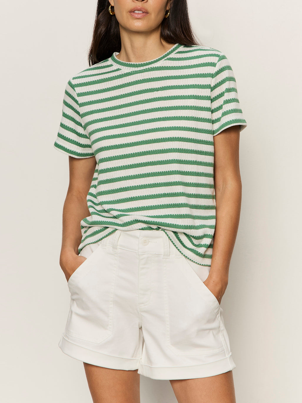 Perfect Texture Tee Chalk/Green Juice Stripe Petite Sizing - Sanctuary Clothing