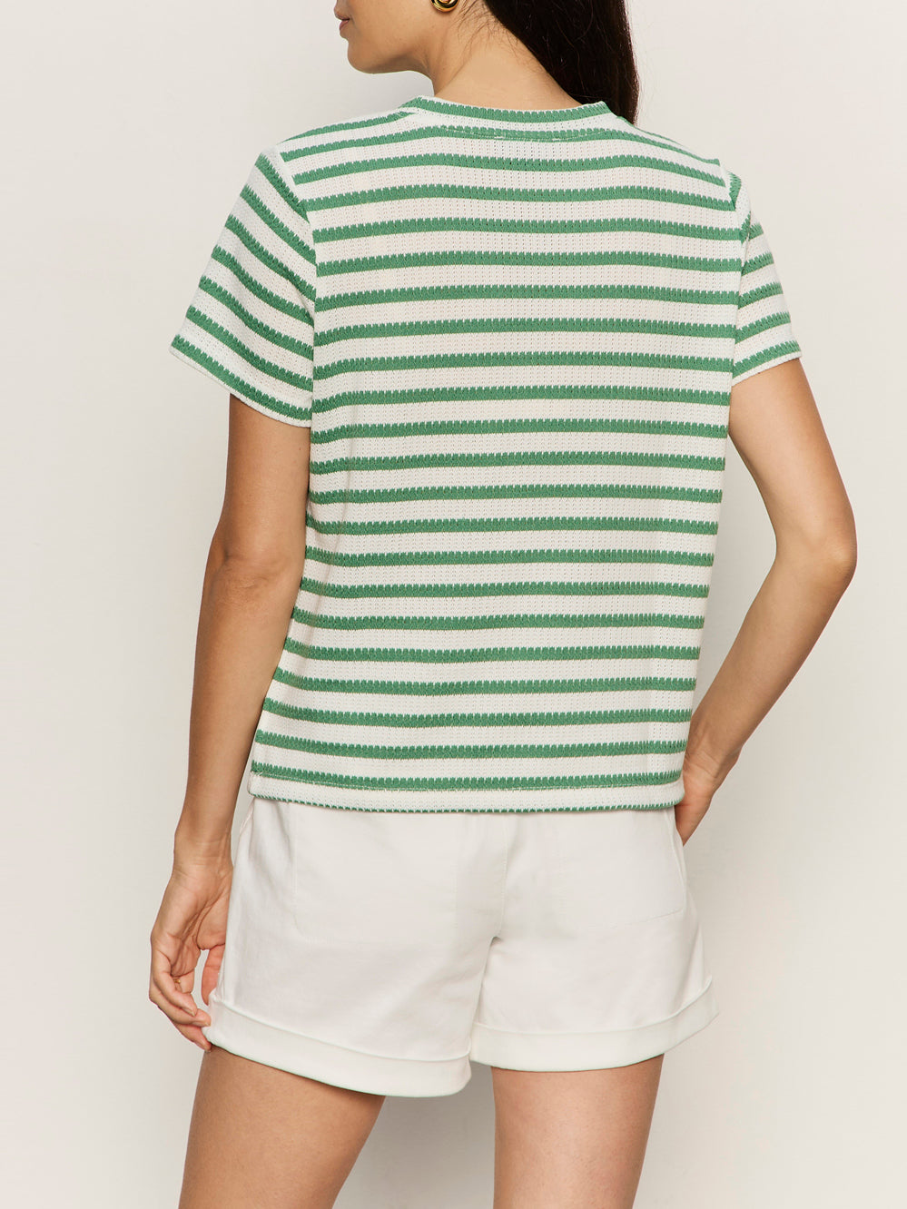 Perfect Texture Tee Chalk/Green Juice Stripe Petite Sizing - Sanctuary Clothing