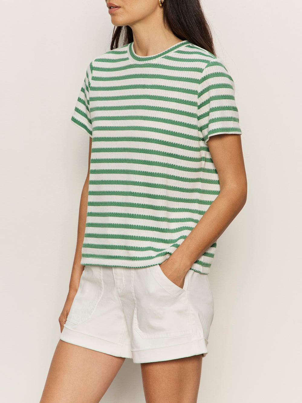 Perfect Texture Tee Chalk/Green Juice Stripe Petite Sizing - Sanctuary Clothing