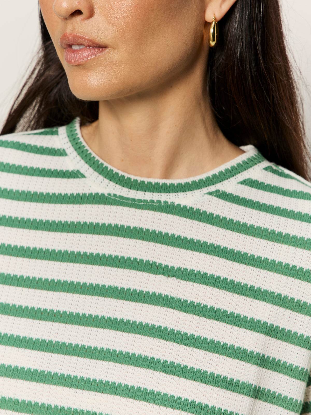 Perfect Texture Tee Chalk/Green Juice Stripe Petite Sizing - Sanctuary Clothing